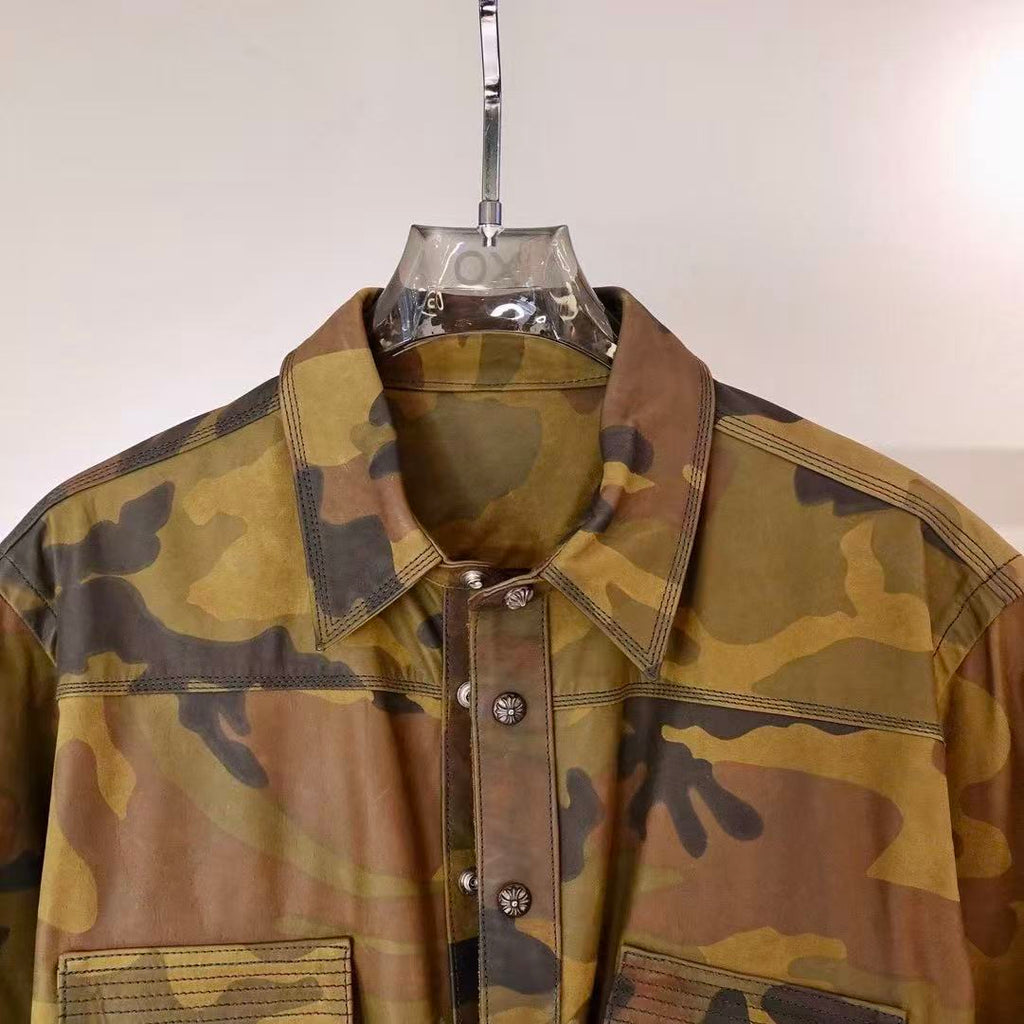 Chrome Hearts Fleur De Dis Leather Patch Camo Shirt