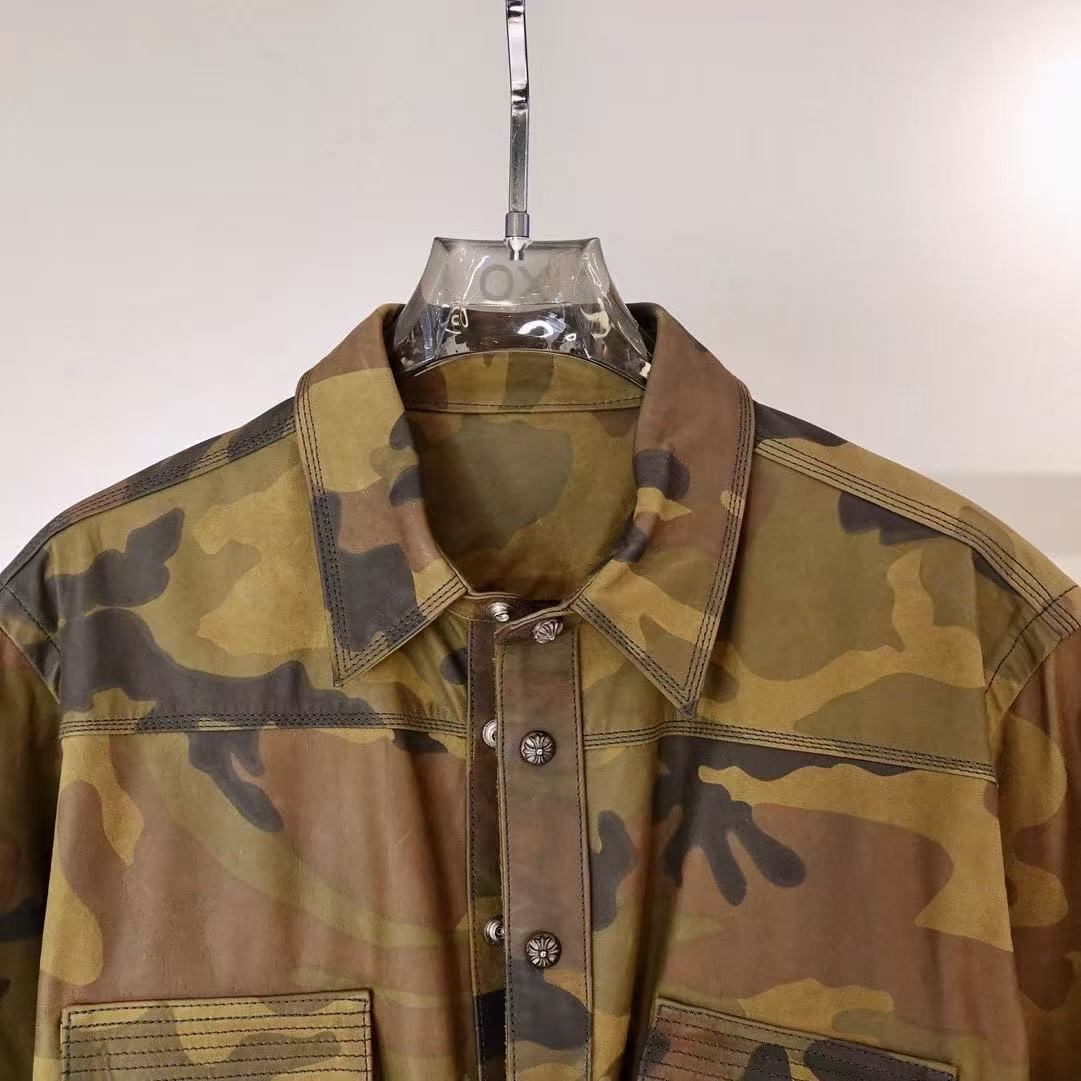 Chrome Hearts Fleur De Dis Leather Patch Camo Shirt