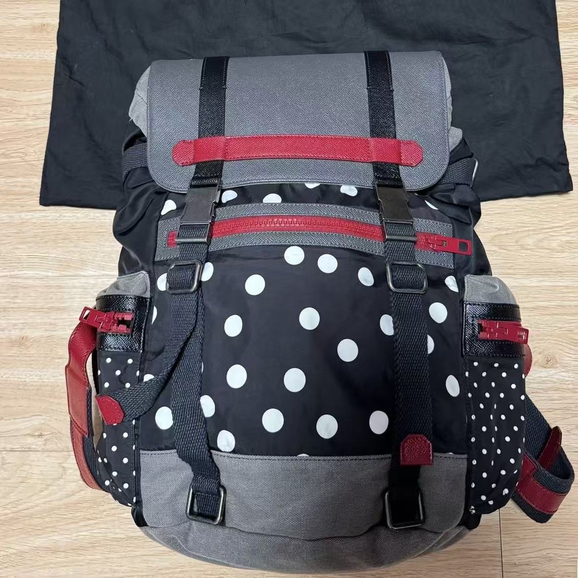 Dolce&Gabbana 15AW Black Red Polka Dot Backpack
