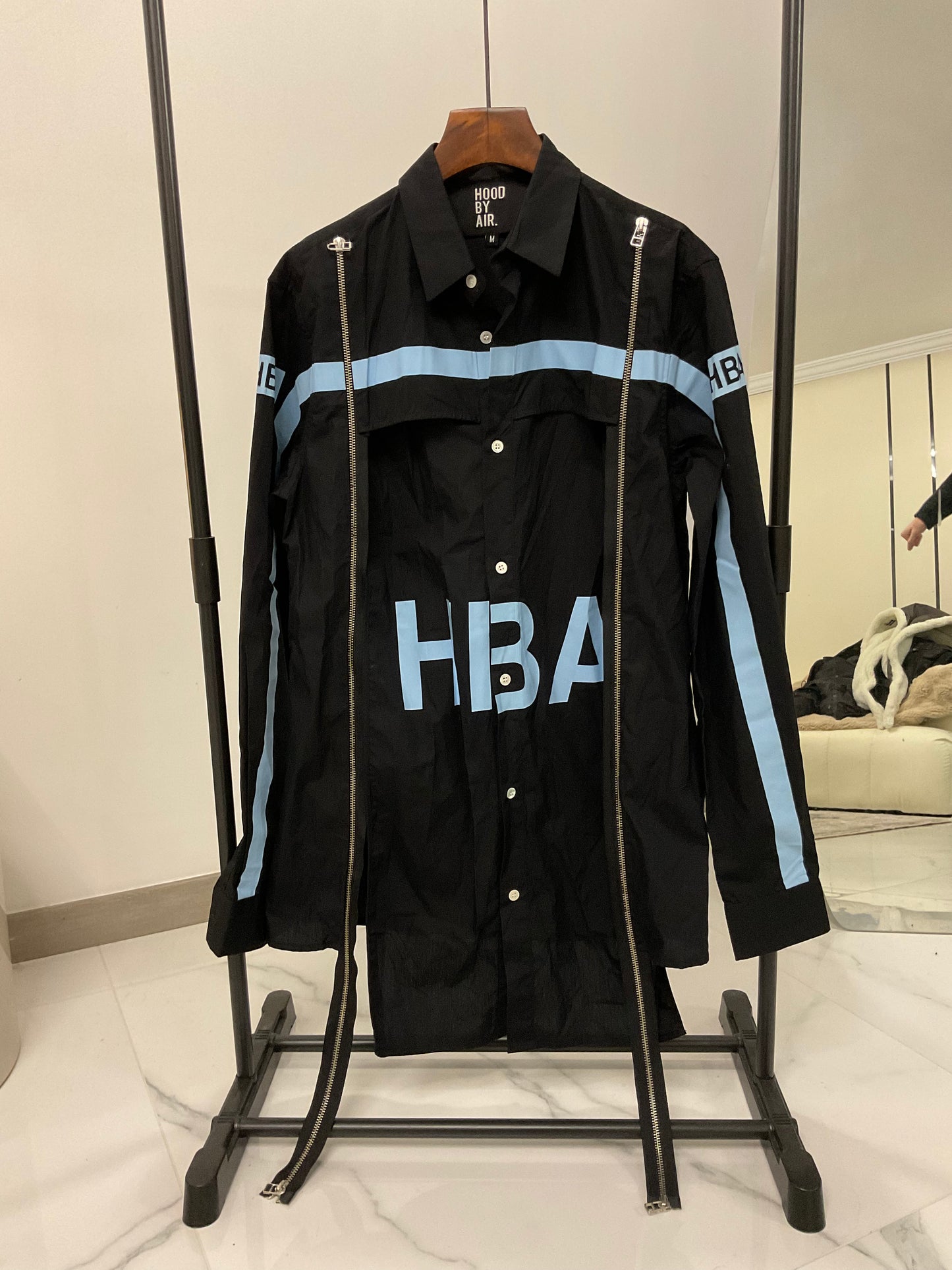 Hood by air HBA logo blue stripe double zip shirt