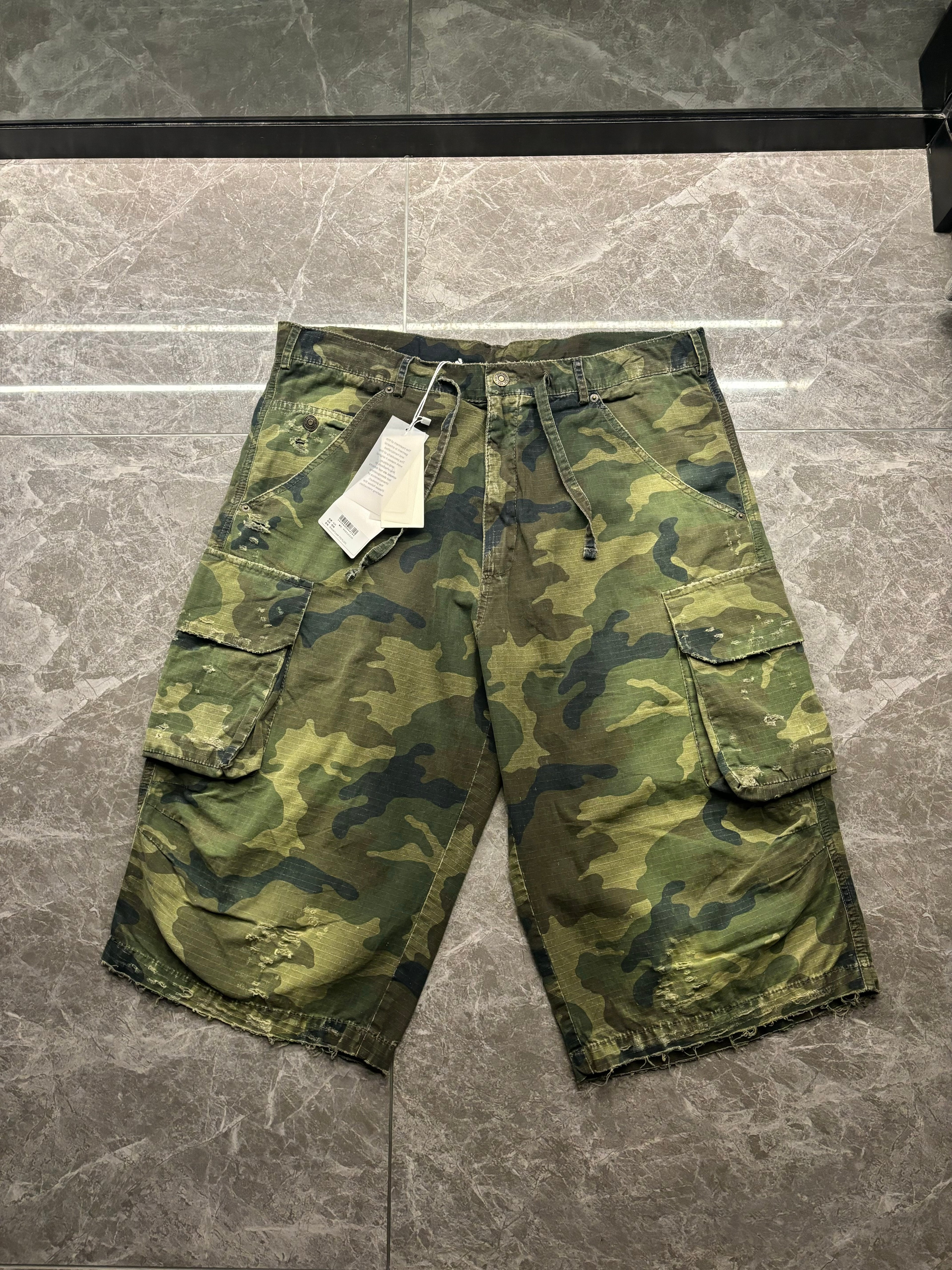 424 camo denim shorts