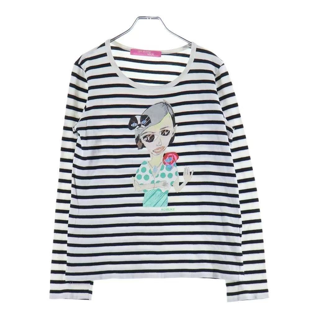 Junya Watanabe 02SS Kentaro Kobuke Striped Graphic Print Long-Sleeve Tee