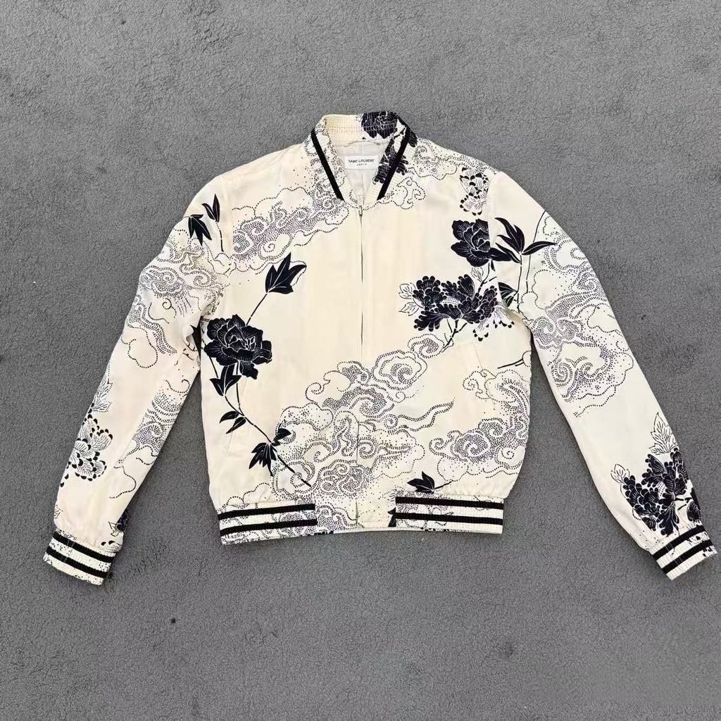 Saint Laurent 22SS Cloud Motif Silk Satin Teddy Jacket