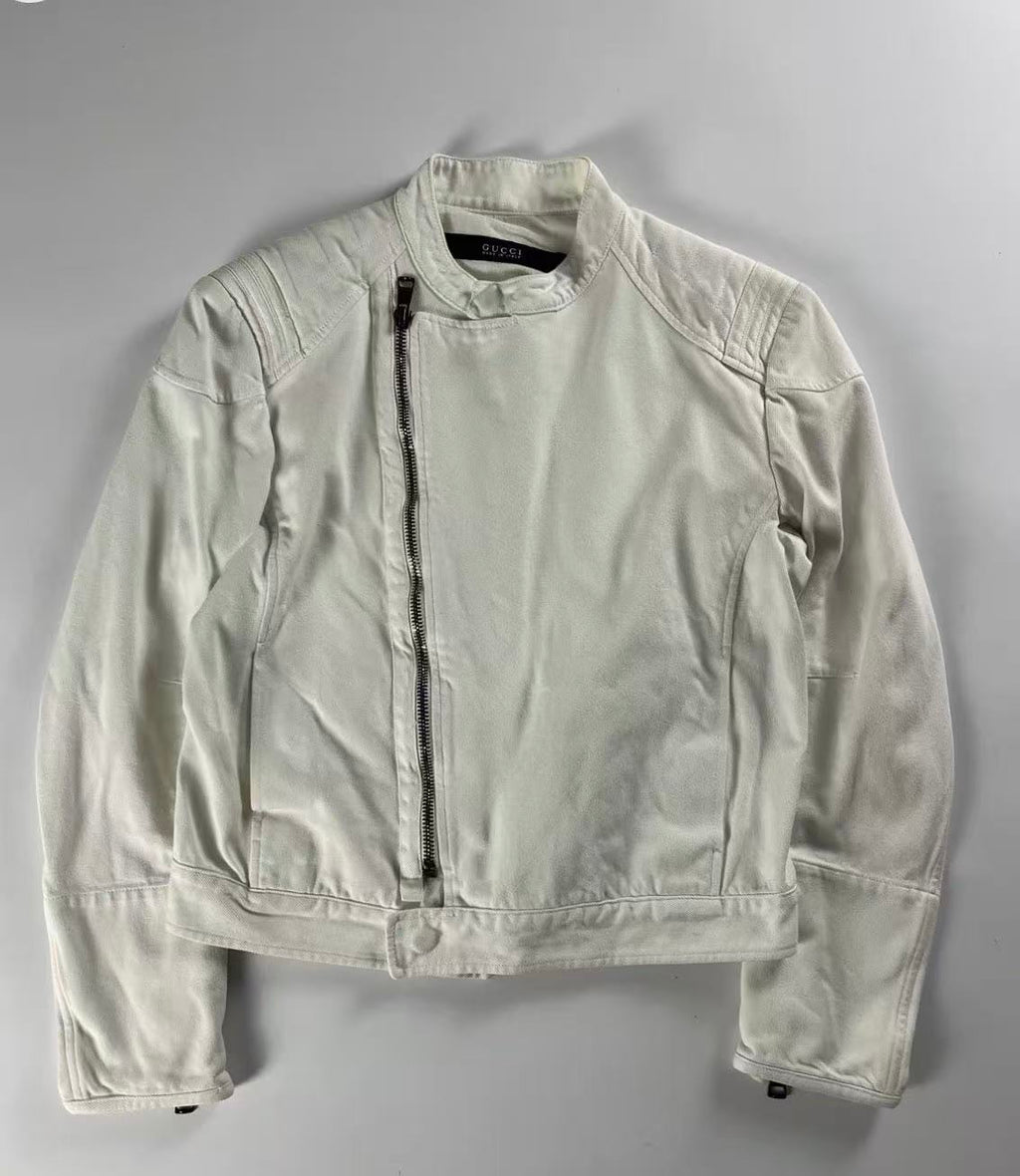 Gucci By Tom Ford 02SS Asymmetrical Zip Denim Biker Jacket