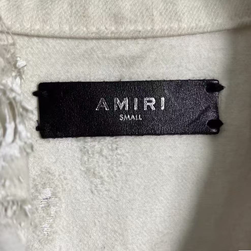 AMIRI 15ss White Heavy Distressed Full Zip Trucker Denim Jacket