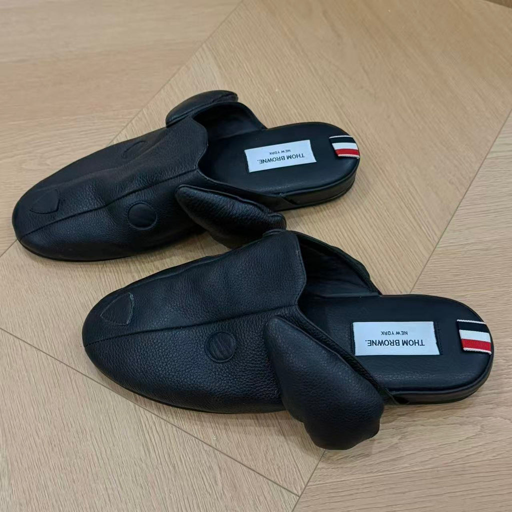 Thom Browne Black Leather Hector Dog Slippers