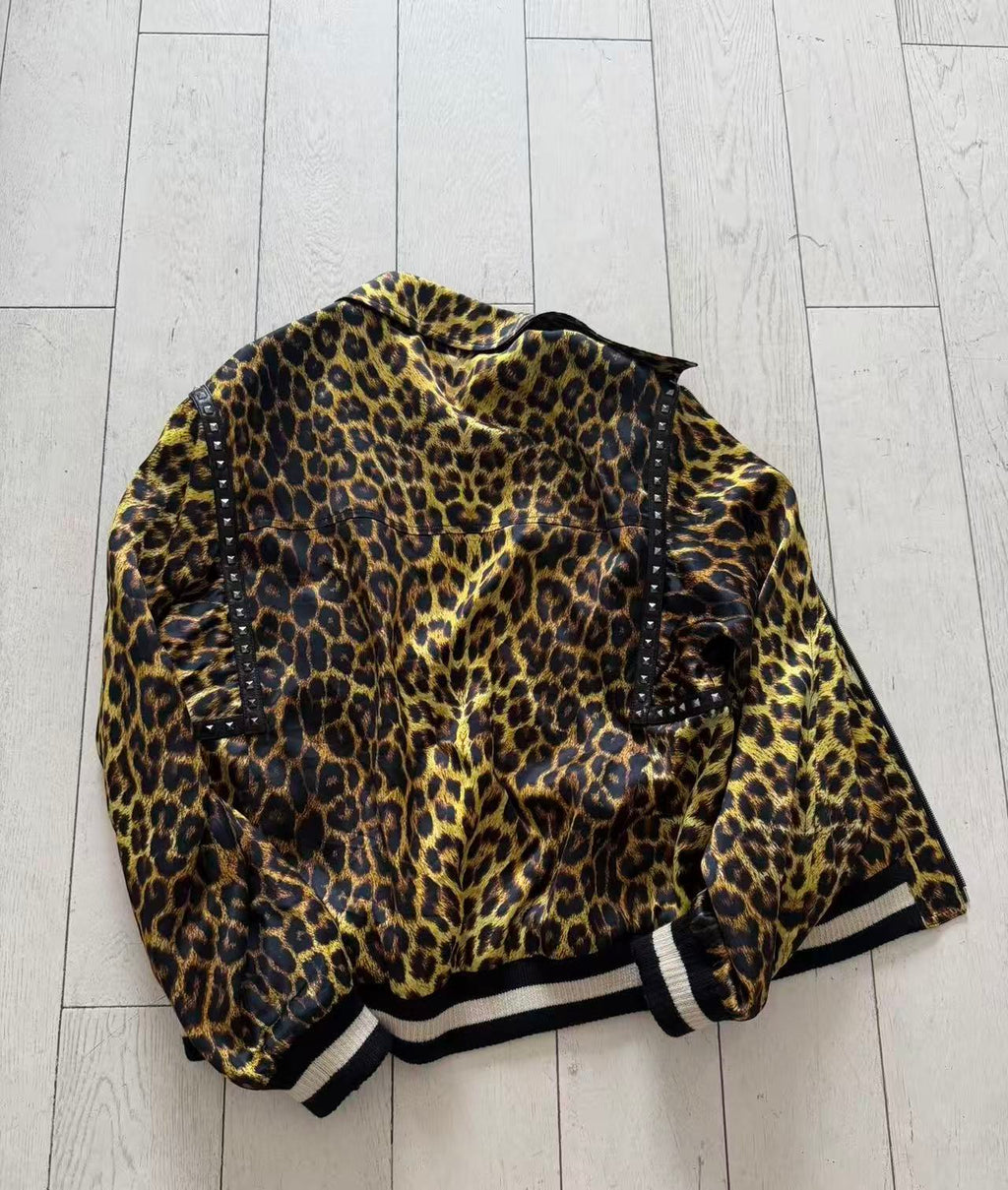 Sanit Laurent 16SS Leopard-print Satin Harrington Jakcet