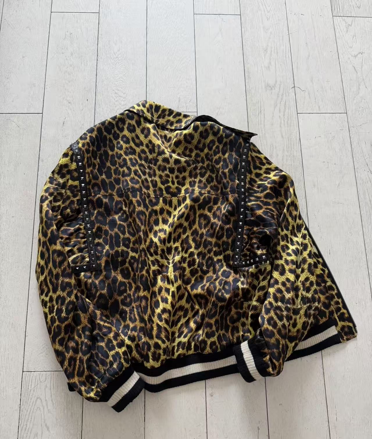 Sanit Laurent 16SS Leopard-print Satin Harrington Jakcet