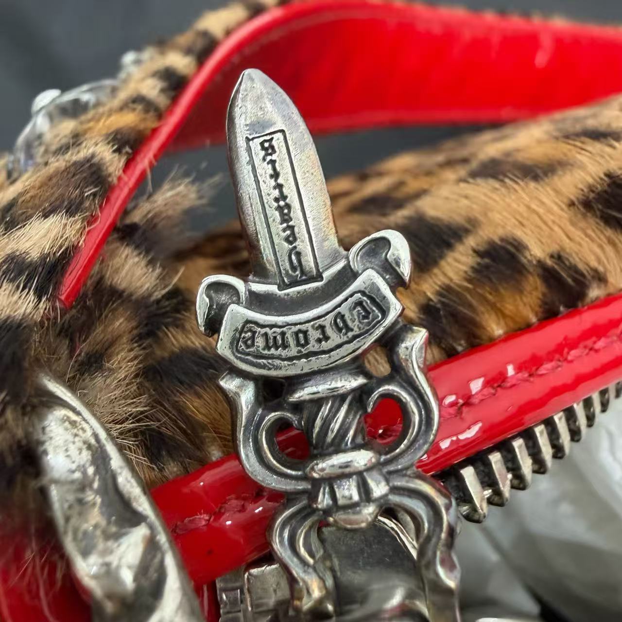 Chrome Hearts Dagger Leopard Red Patent Leather Bag