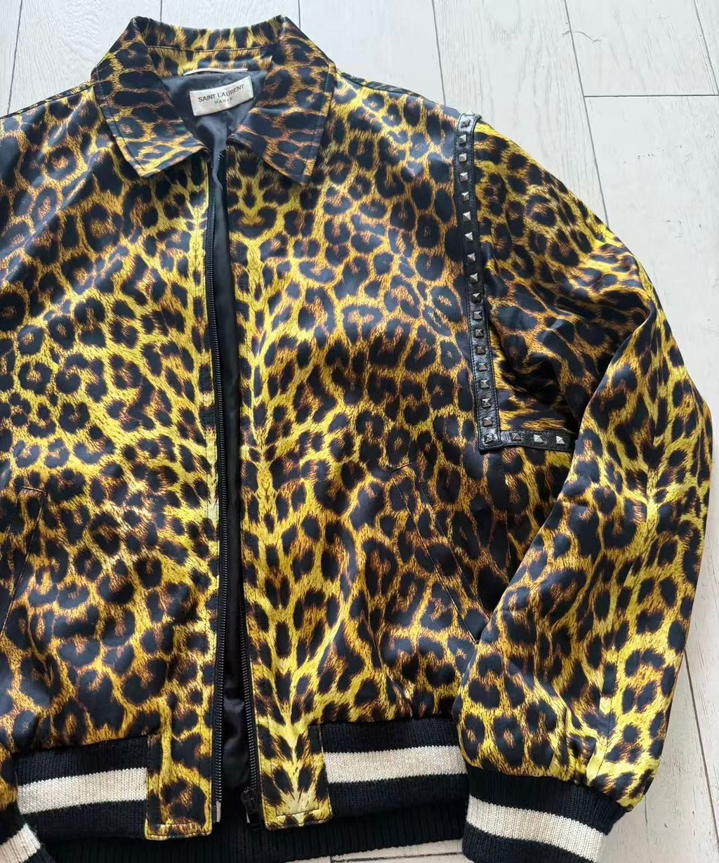 Sanit Laurent 16SS Leopard-print Satin Harrington Jakcet