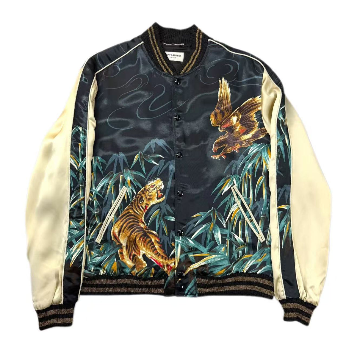 Saint Laurent 16SS Tiger and Eagle Satin Jacket