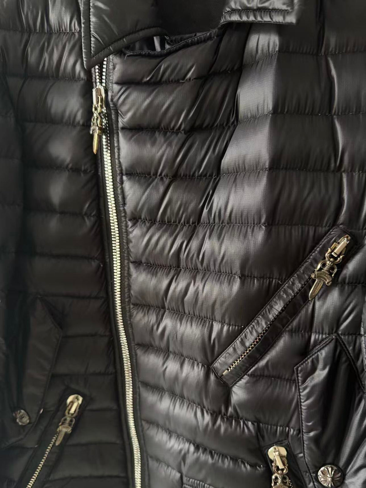 Chrome Hearts Dagger Zip Double Riders Black Quilted Down Jacket