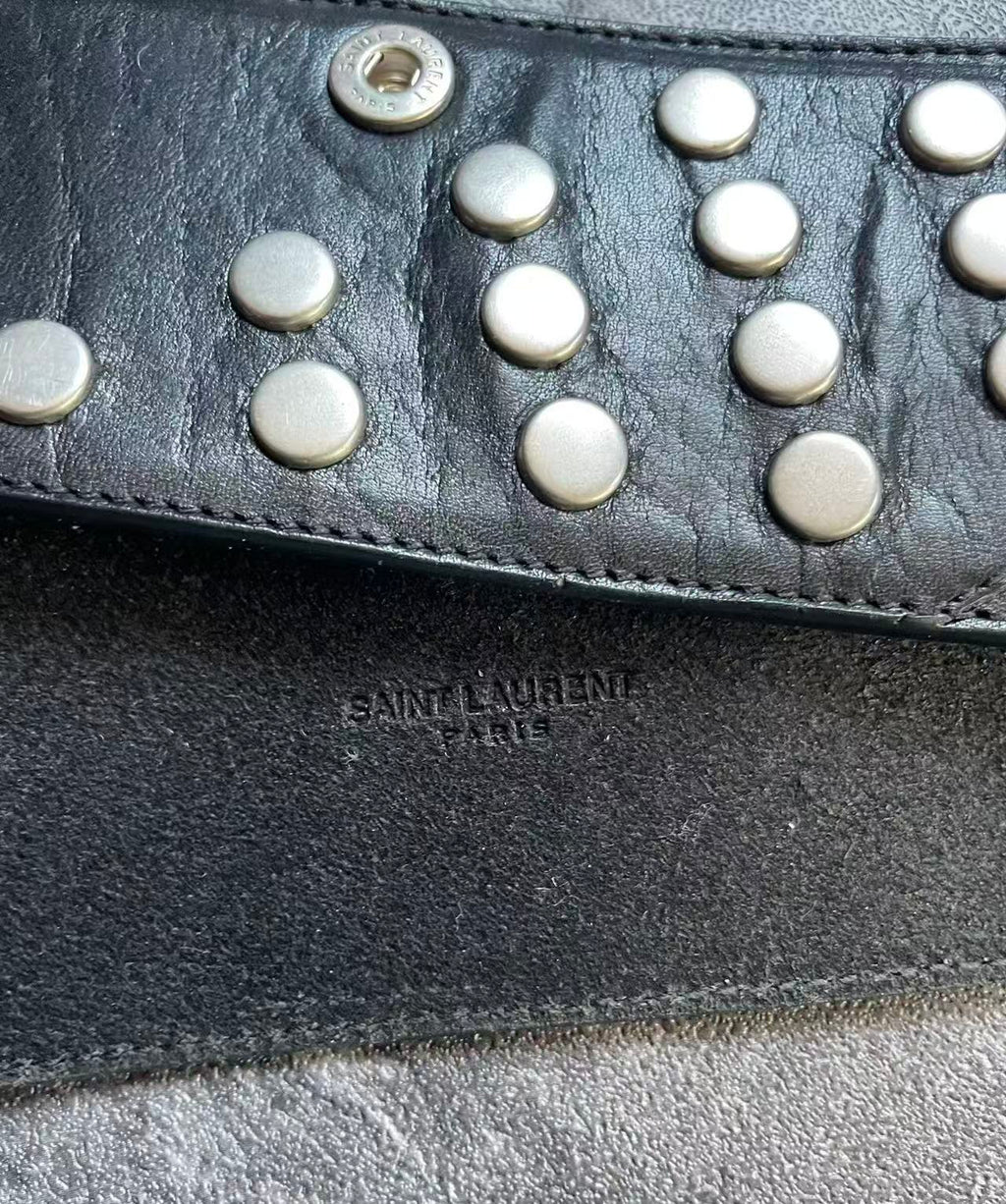 Saint Laurent Black Studded Leather Belt