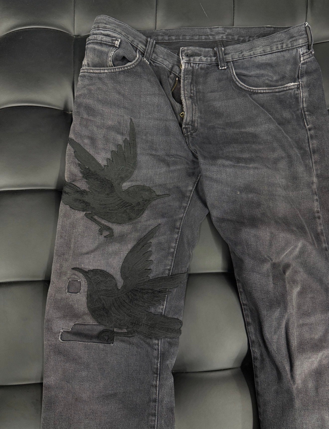 Gucci bird embroidered jeans