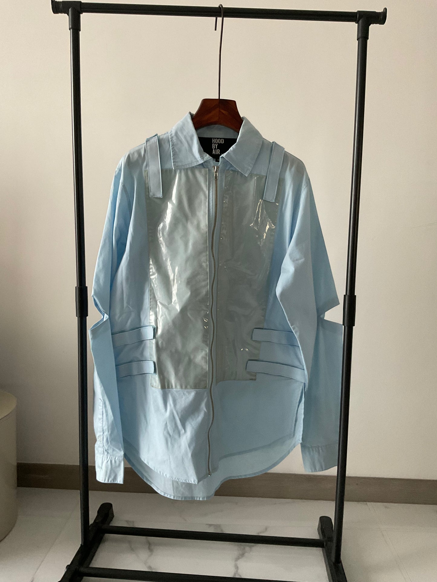 Hood by air blue sticker shirt