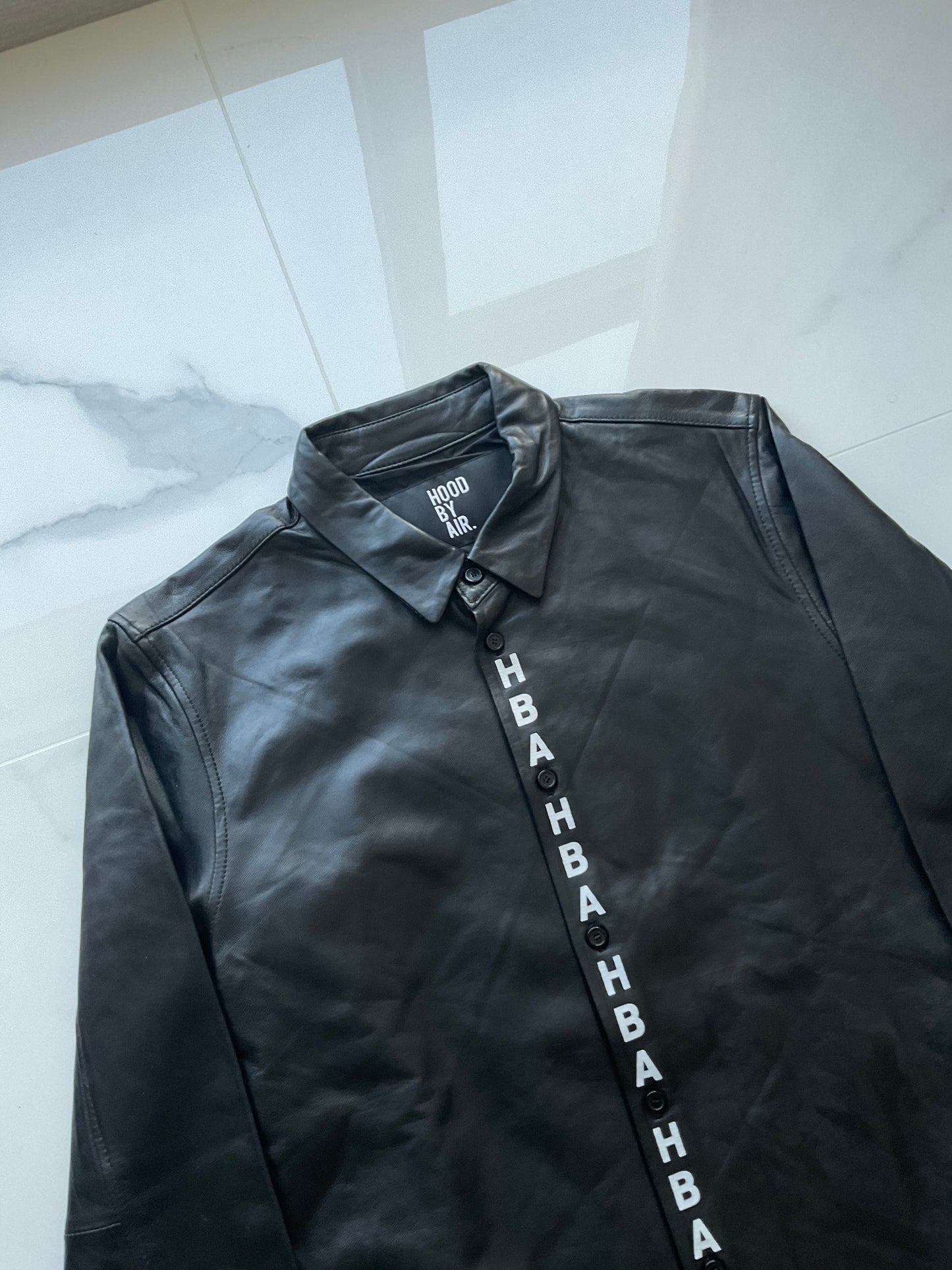 Hood by air compass leather shirt