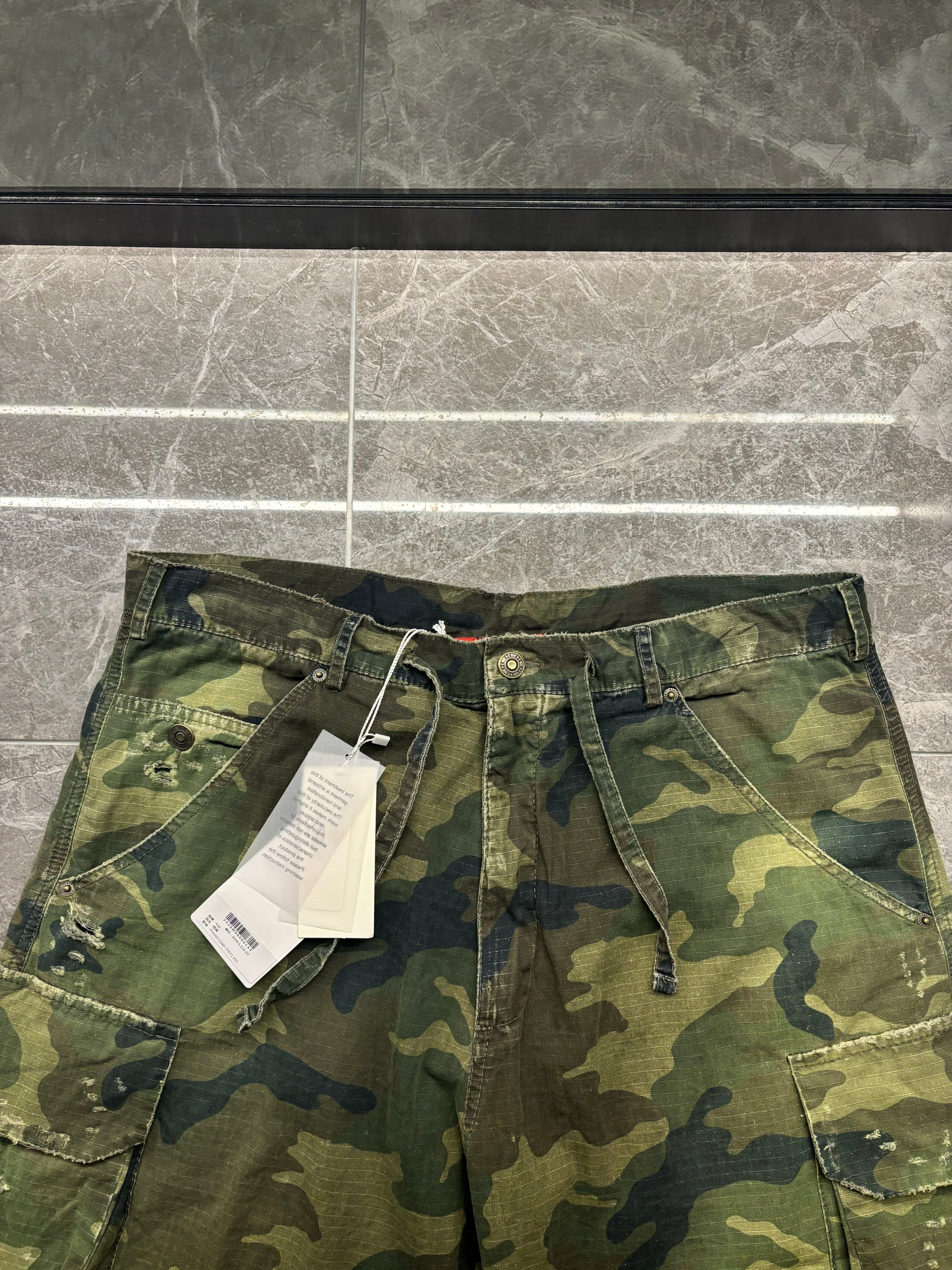 424 camo denim shorts