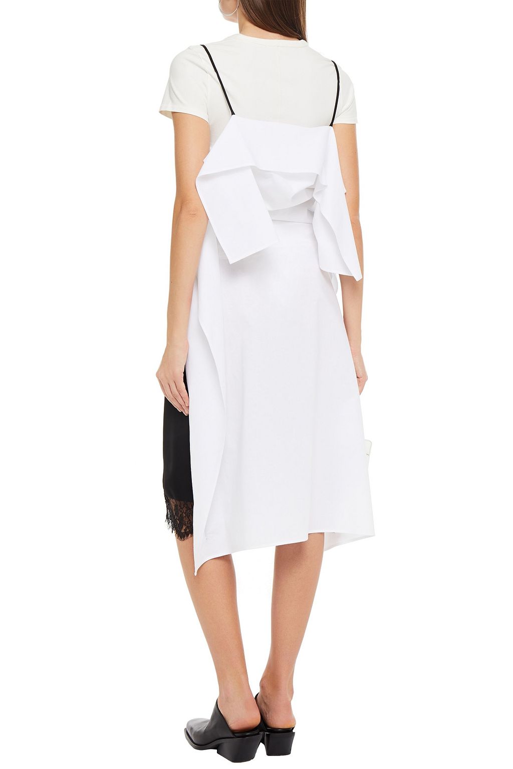 MM6 MAISON MARGIELA
Paneled lace-trimmed satin and cotton midi dress