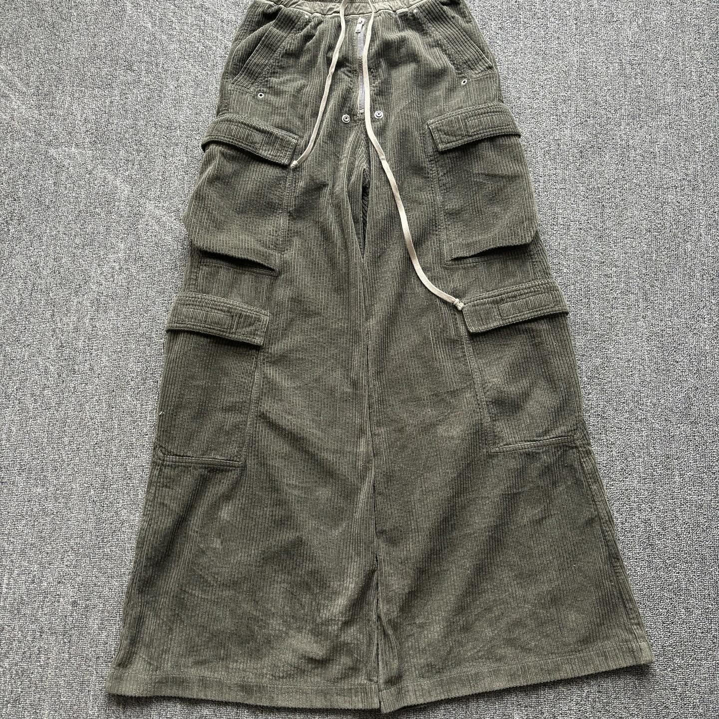 Rick Owen’s corduroy army green wide pants