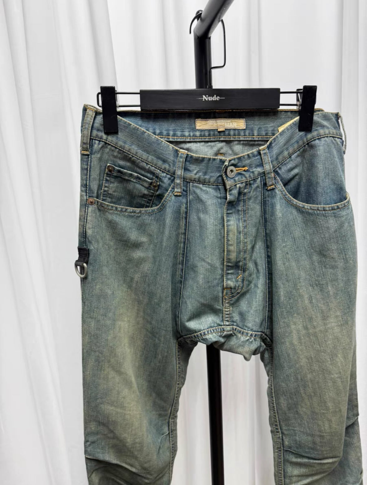 Junya Watanabe Drop-Crotch Washed Denim Jeans