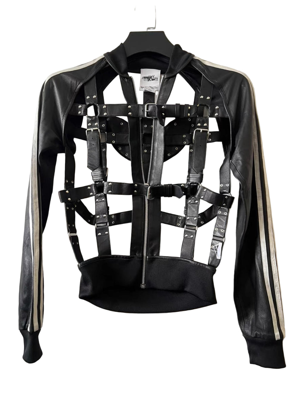 Jeremy Scott x Adidas Leather Jacket with Cut-Outs, Studs & Straps
