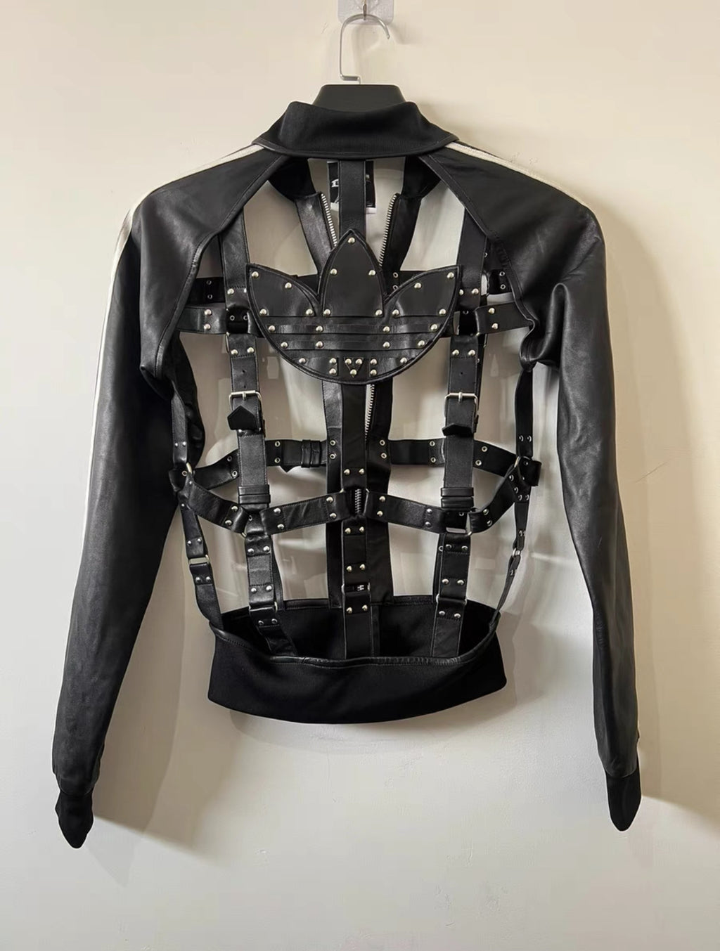 Jeremy Scott x Adidas Leather Jacket with Cut-Outs, Studs & Straps