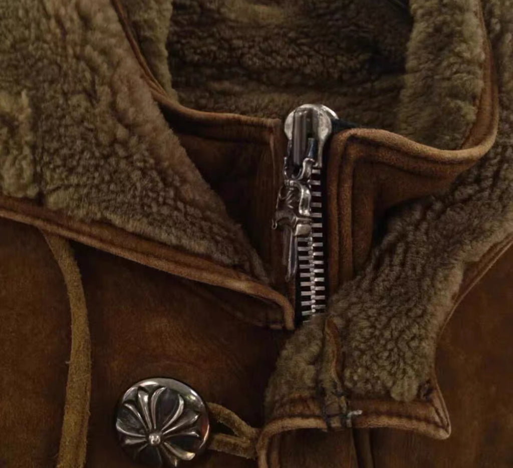 Chrome Hearts Shearling Hooded Coat – Brown Suede (Rare 1 of 1)