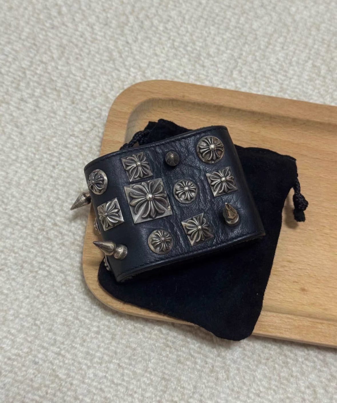 Chrome Hearts Multi-Element Bullet & Square Leather Bracelet