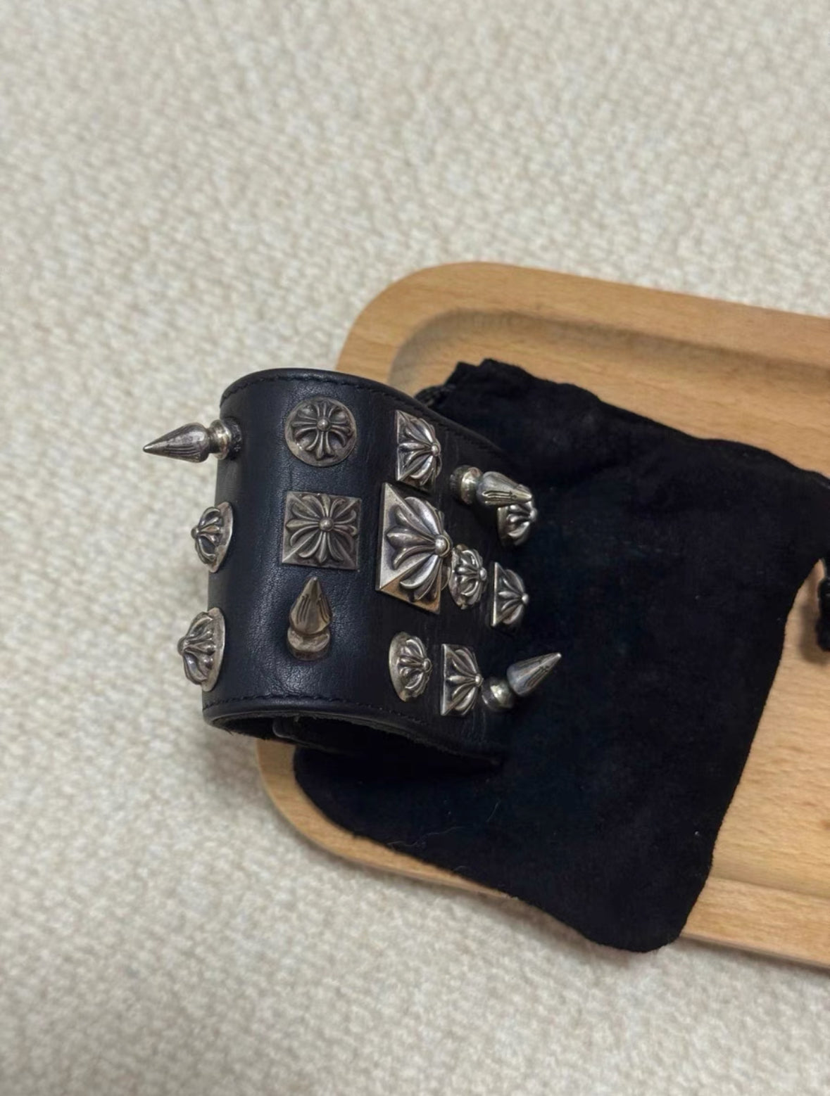 Chrome Hearts Multi-Element Bullet & Square Leather Bracelet