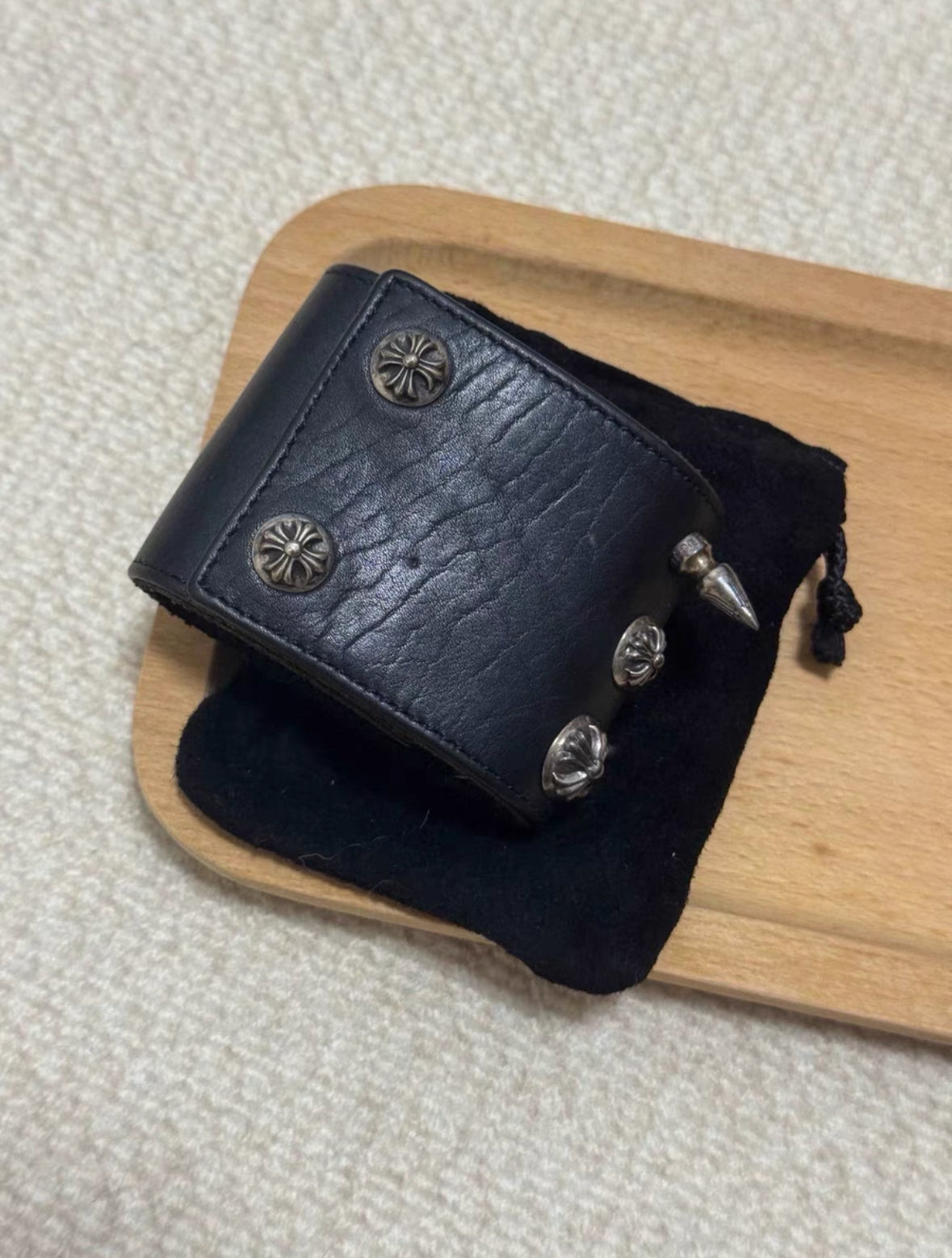 Chrome Hearts Multi-Element Bullet & Square Leather Bracelet