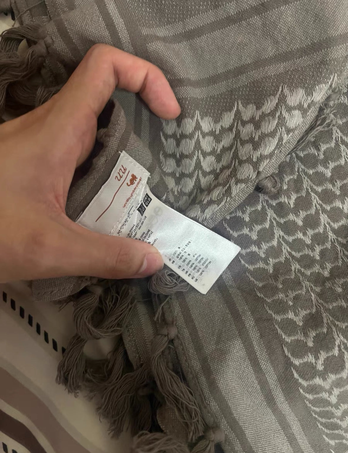 Undercover Collaboration Grey Fringed Keffiyeh Scarf
