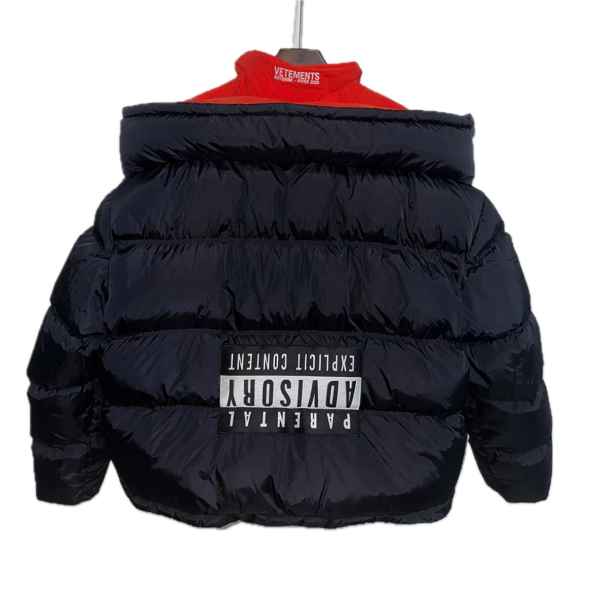 Vetements 19AW Upside Down Parental Advisory Label Puffer Bomber Jacket