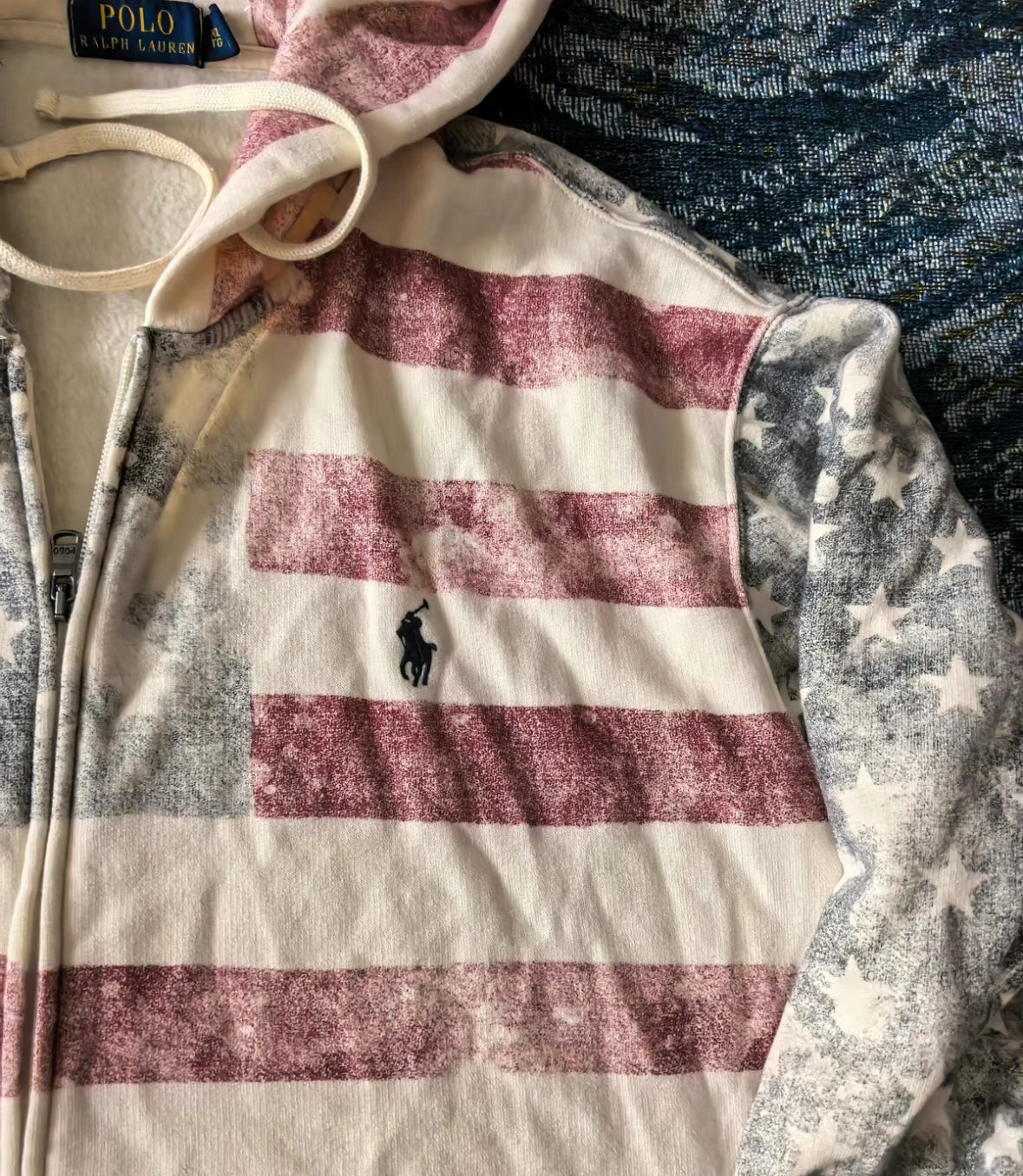 Polo Ralph Lauren Flag Print Hoodie White Stars Stripes