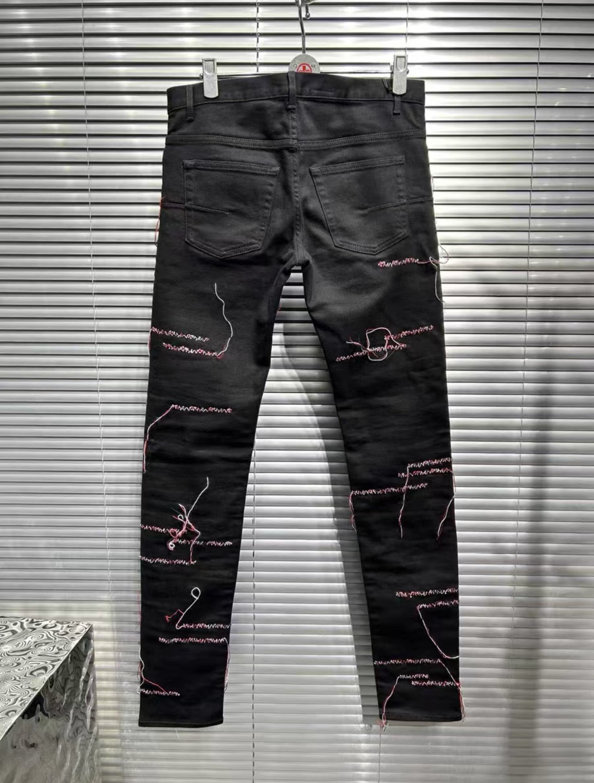 Dior Runway Exclusive Black Jeans Red Stitching