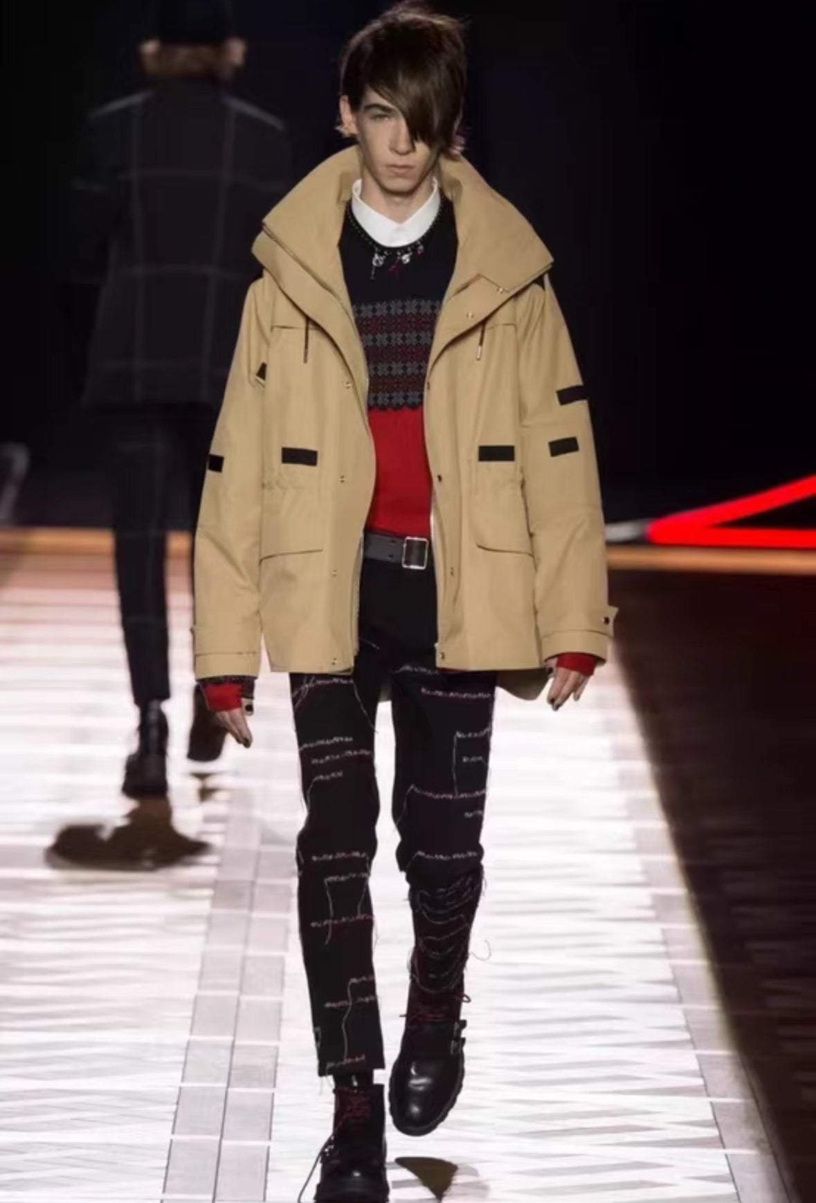 Dior Runway Exclusive Black Jeans Red Stitching