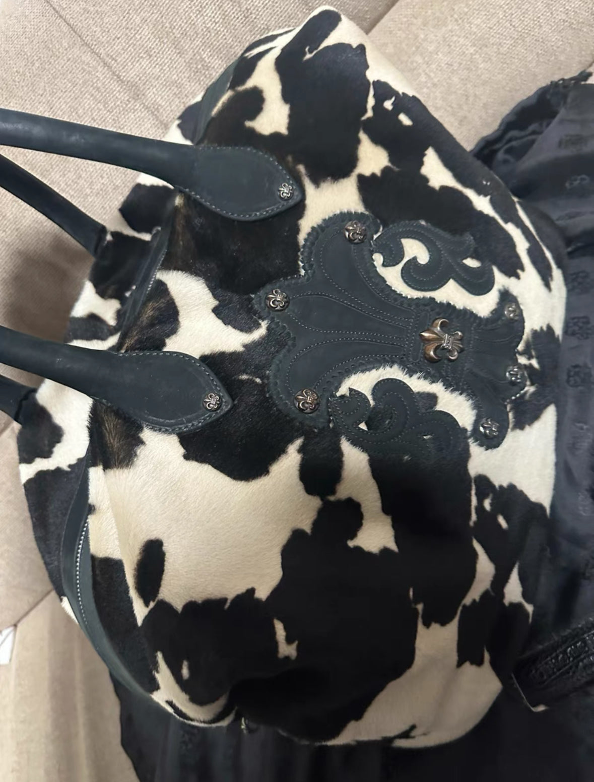 Chrome Hearts Lyon Pony Hair Duffle Bag — Cow Print