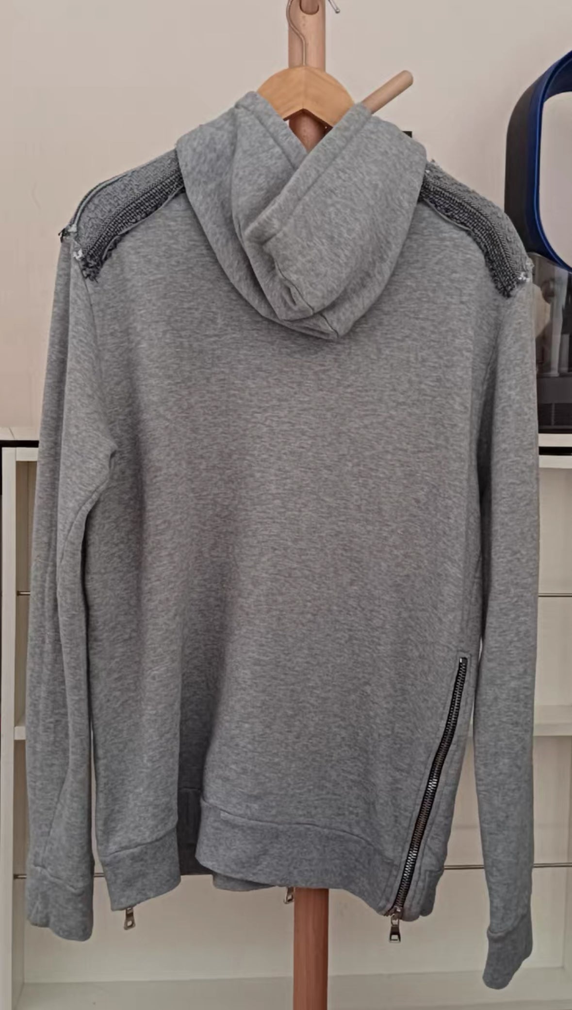 Balmain Homme Zipper Hoodie with Shoulder Accents