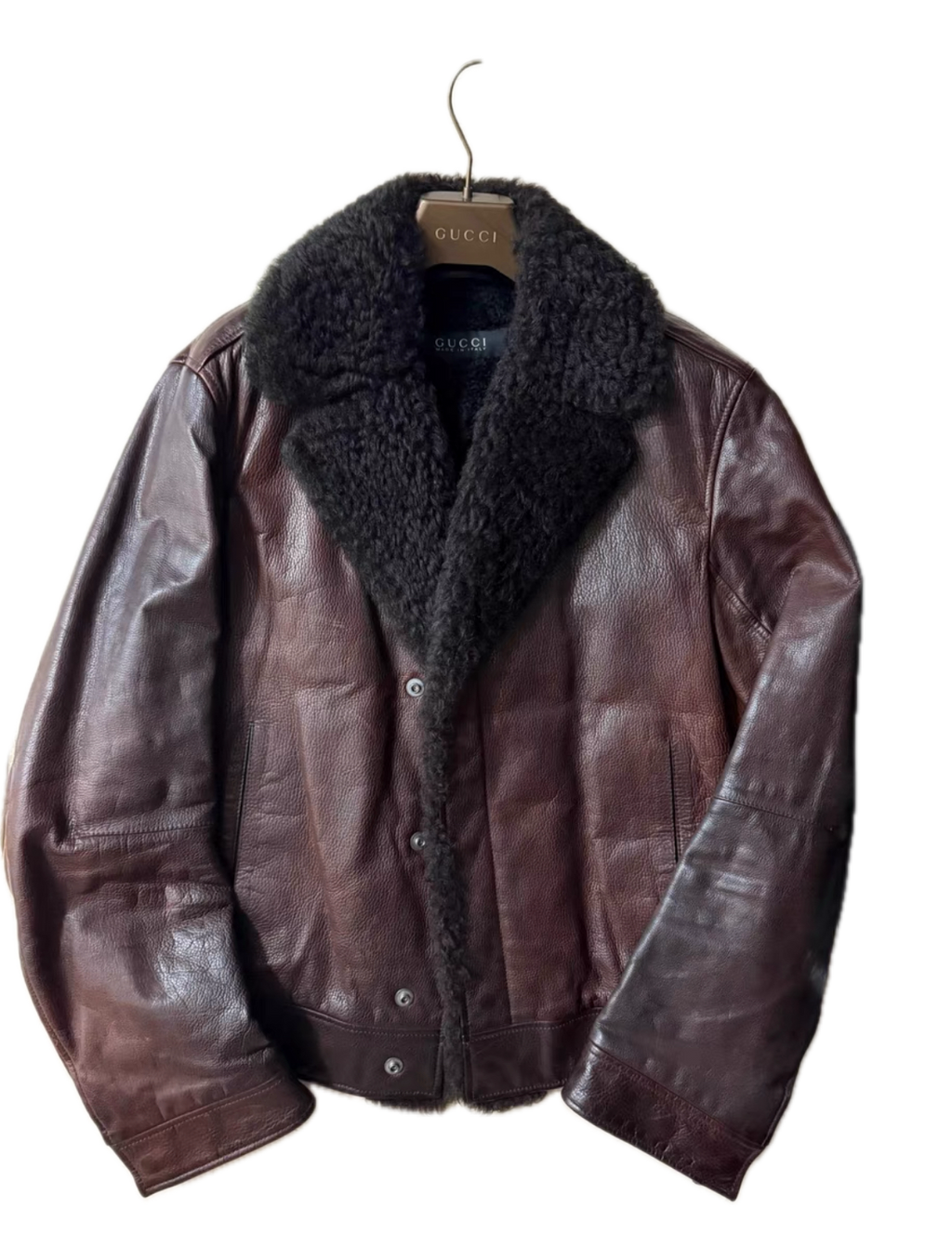 Gucci Leather Moto Jacket with Shearling Collar