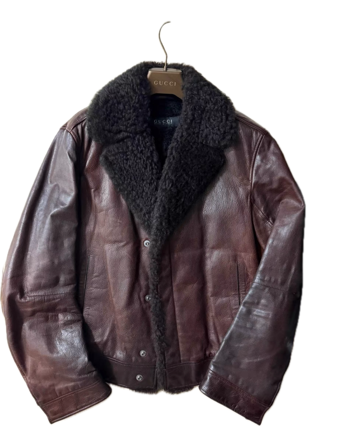 Gucci Leather Moto Jacket with Shearling Collar
