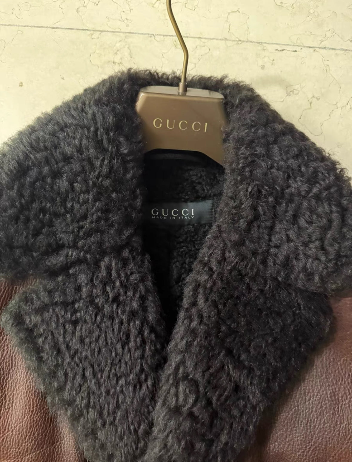 Gucci Leather Moto Jacket with Shearling Collar