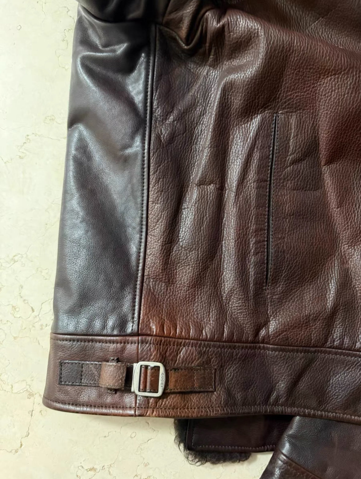 Gucci Leather Moto Jacket with Shearling Collar