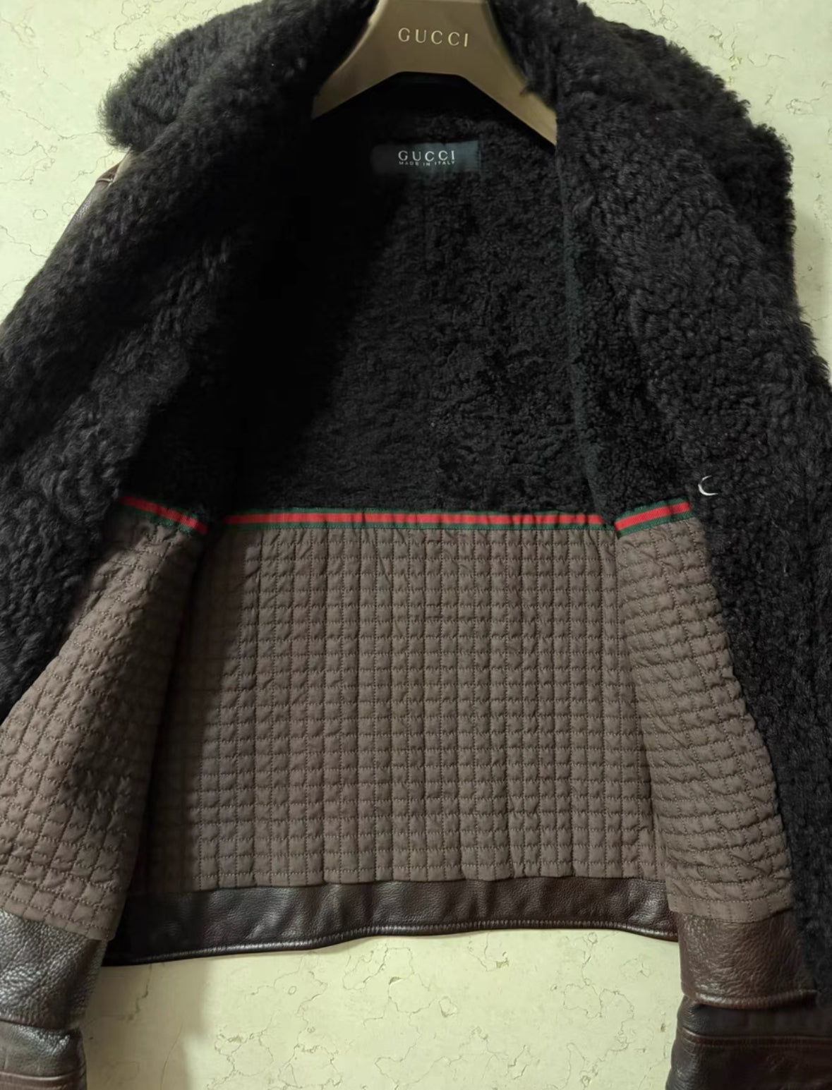 Gucci Leather Moto Jacket with Shearling Collar