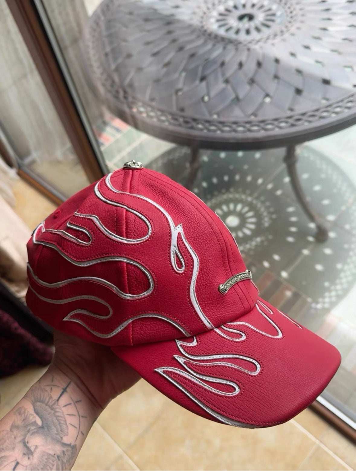 Chrome Hearts Flame Patchwork Leather Cap — Younglord Worn