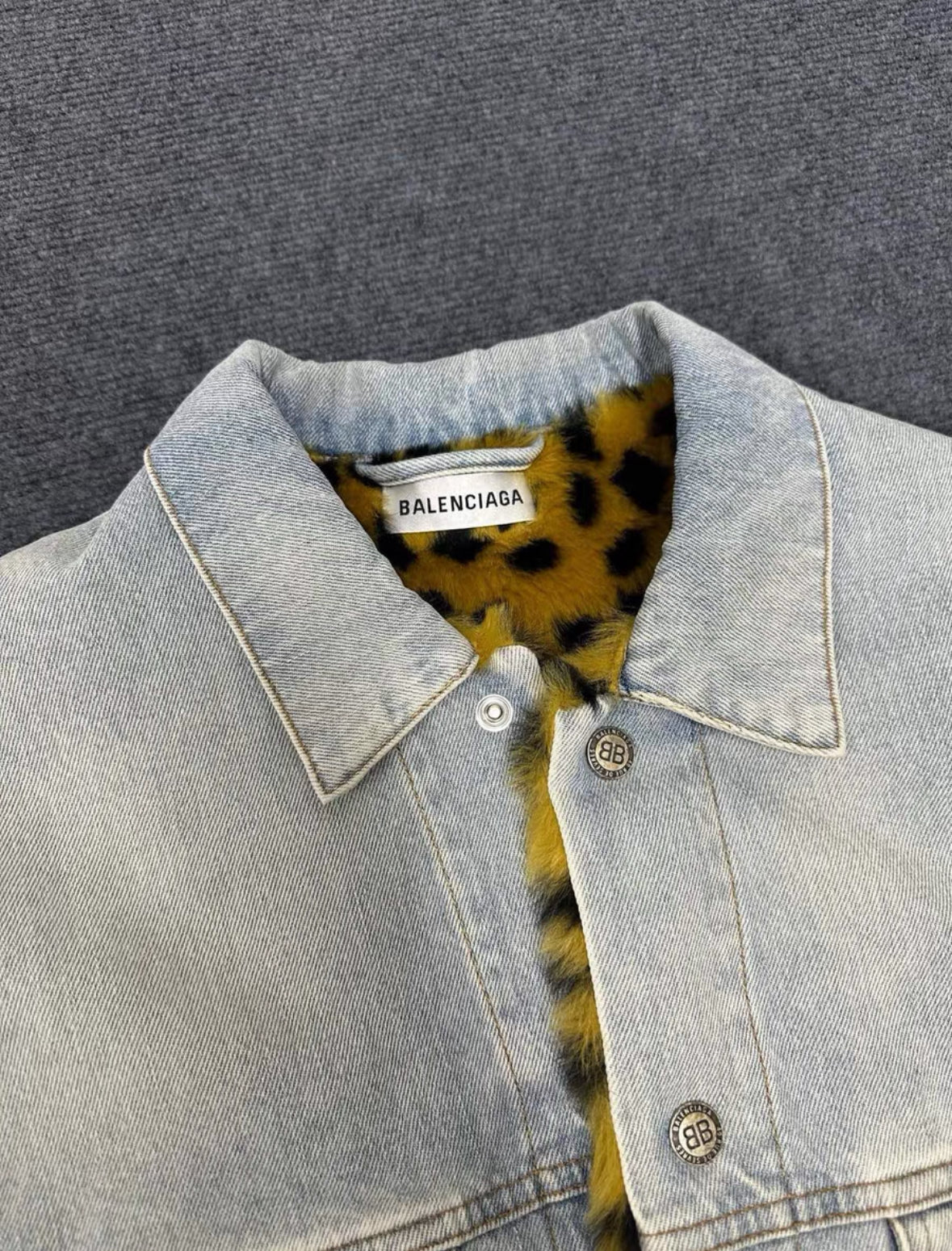 Balenciaga Leopard Lined Denim Jacket
