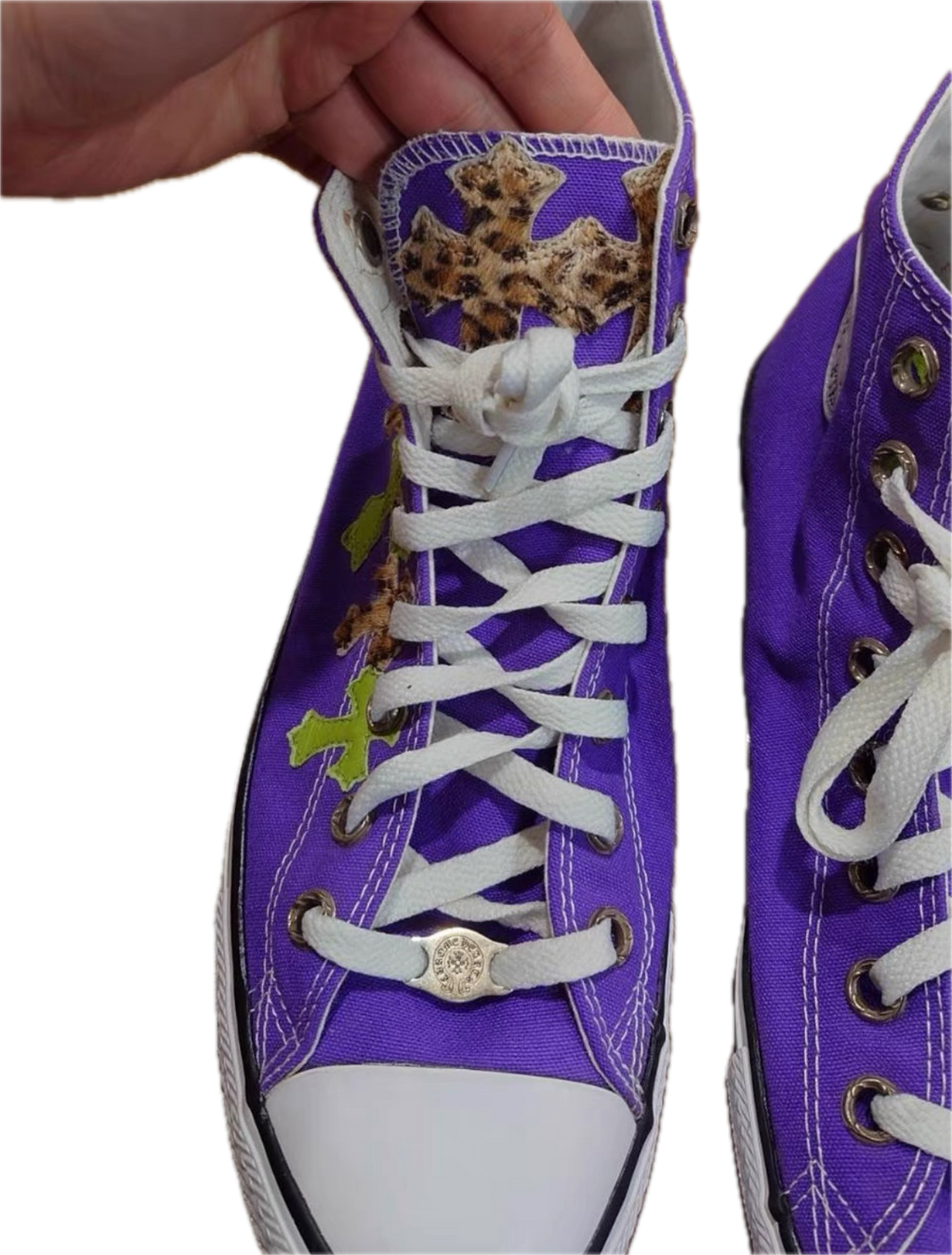 Chrome Hearts x Converse Custom Purple Patchwork Sneakers — 1 of 1