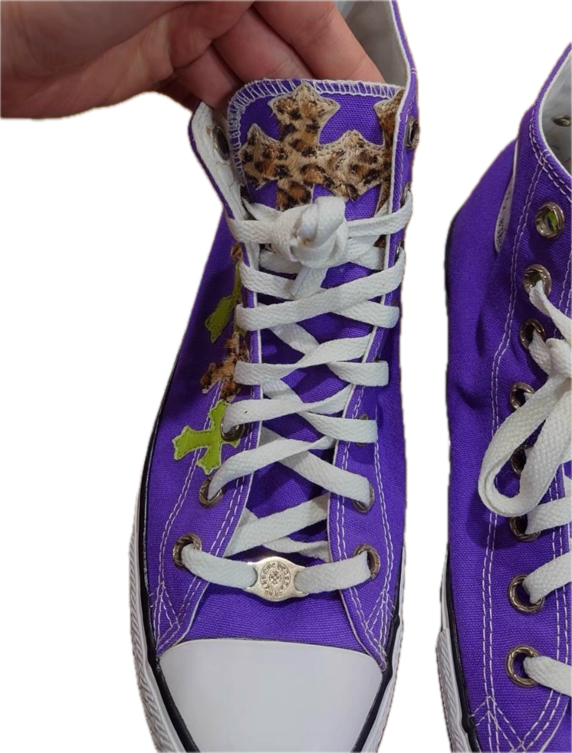 Chrome Hearts x Converse Custom Purple Patchwork Sneakers — 1 of 1