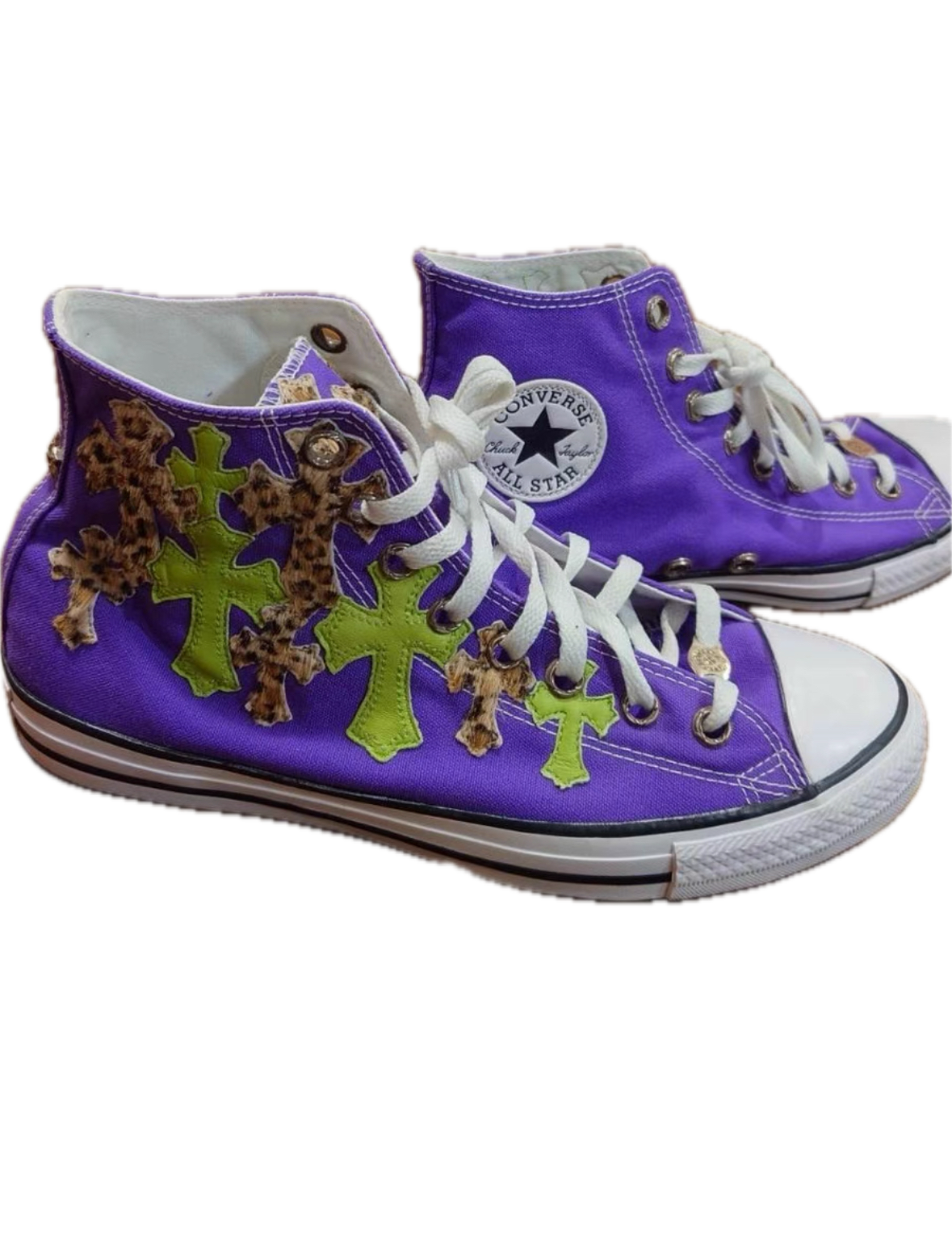 Chrome Hearts x Converse Custom Purple Patchwork Sneakers — 1 of 1