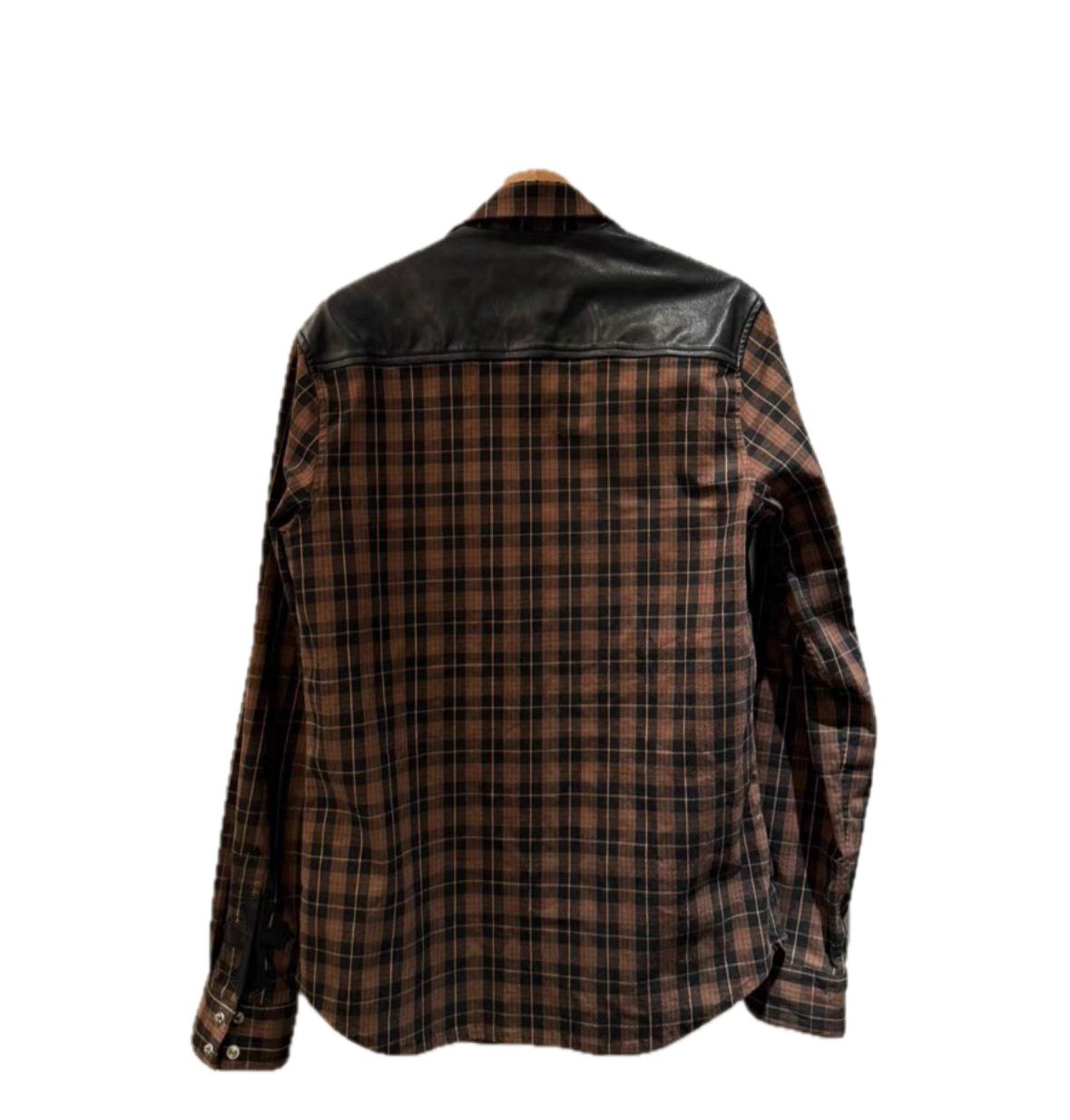 Chrome Hearts Plaid Leather-Panel Shirt w/ Silver Accents