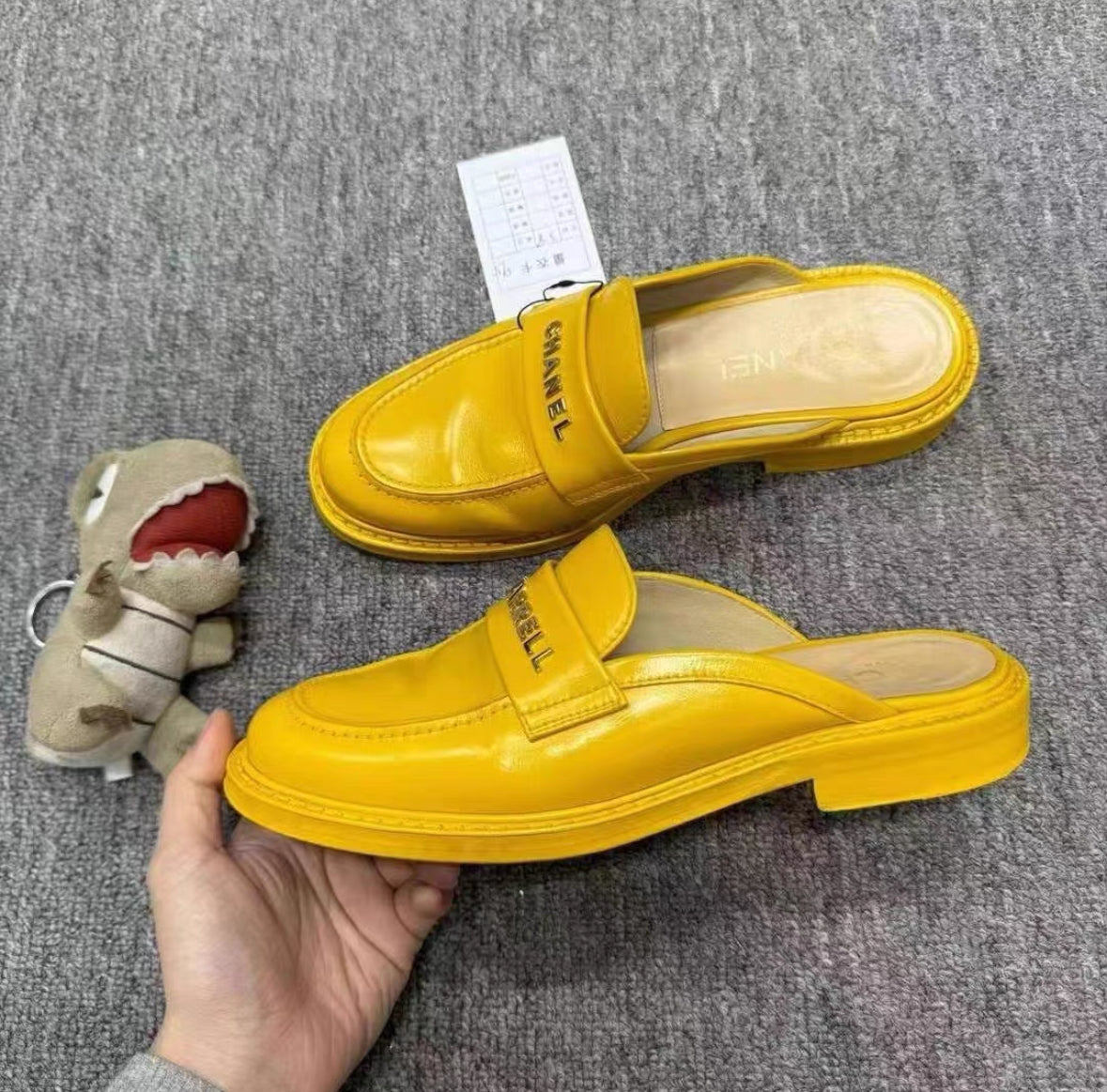 Chanel Yellow Logo Slide Loafers