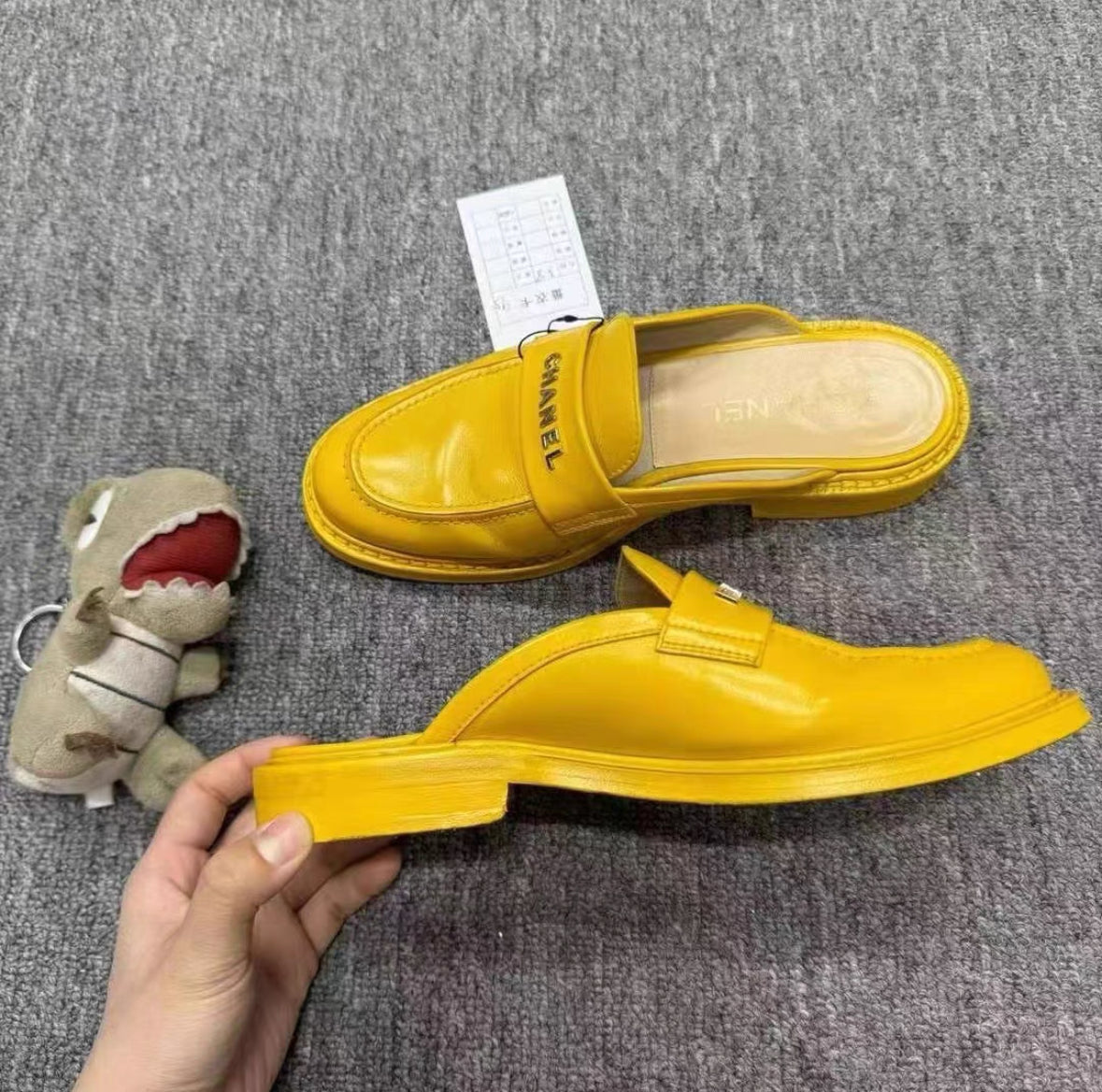 Chanel Yellow Logo Slide Loafers